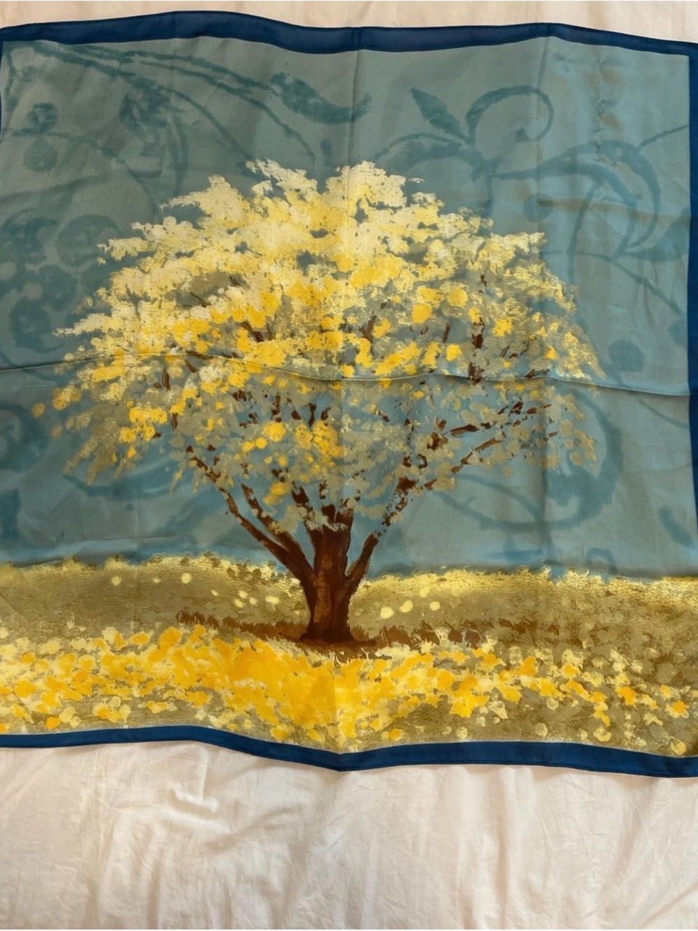 Blue and Yellow Tree Wall Art Scarf-Style Home Decor